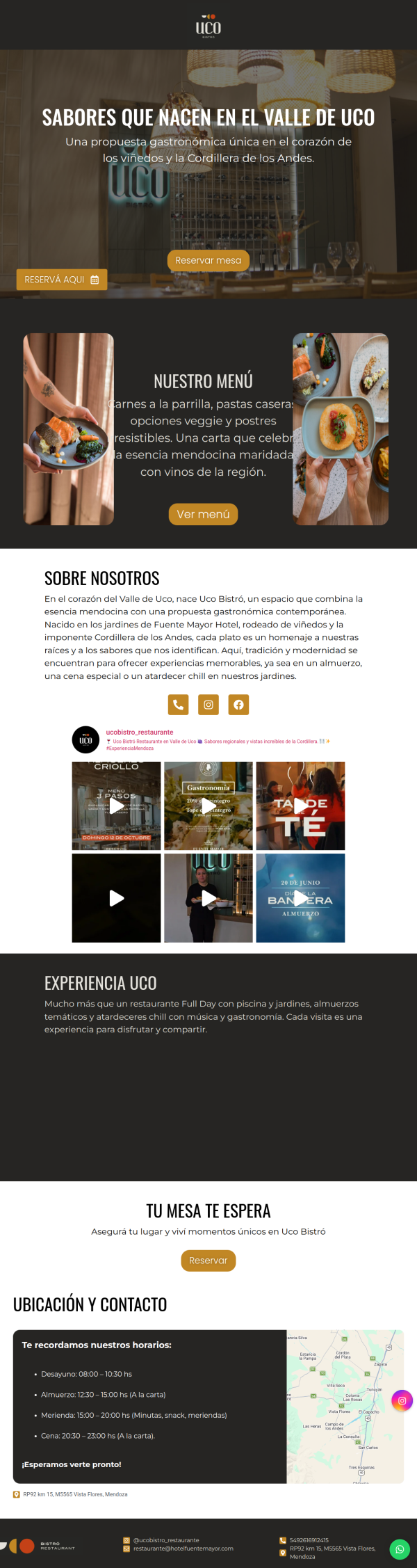 Vista de la web de Uco Bistró